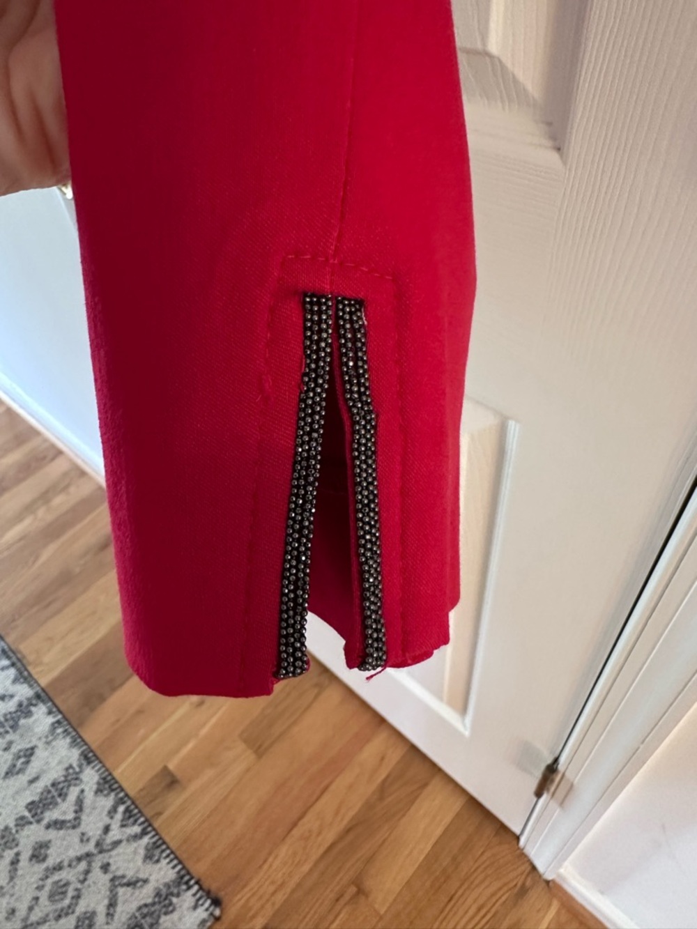 Chico’s So Slimming Brigitte Slim Leg Pants Red Ankle Beaded Hem Size 2R (12) - Picture 5 of 16